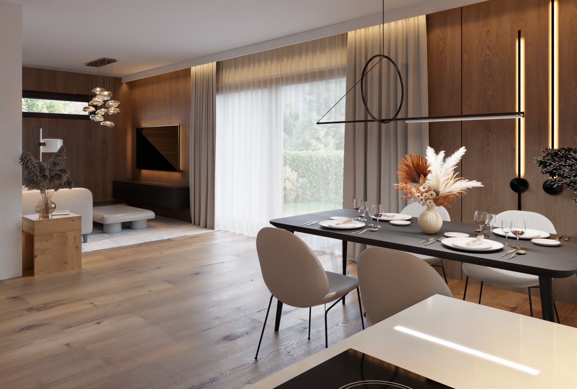 Minimalistyczna architektura domu z ogrodem